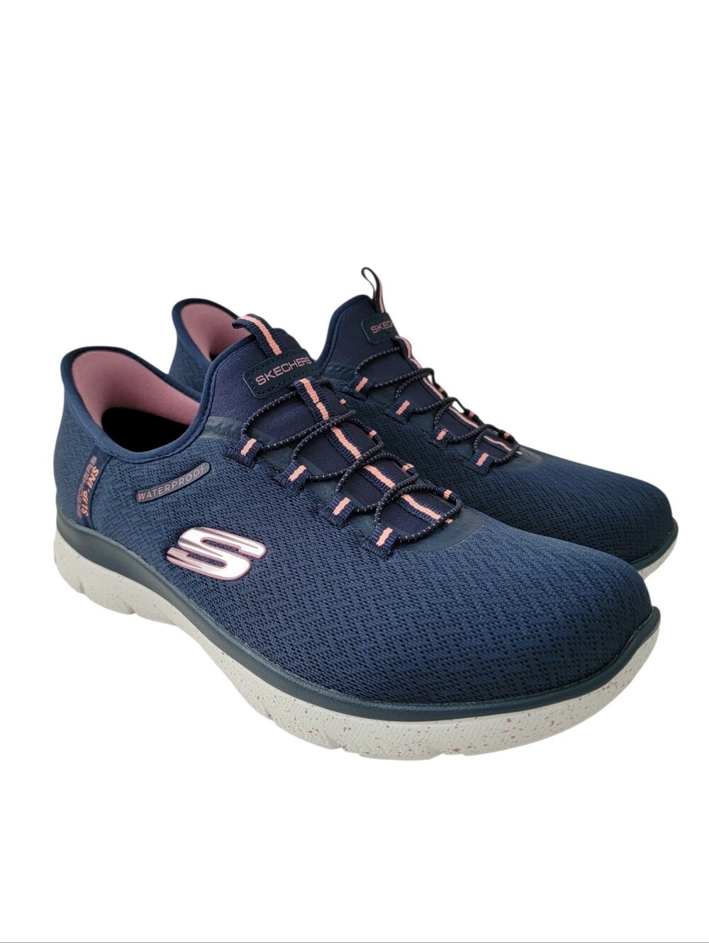 Skechers Hands Free Slip Ins Navy Blue & Pink Sneakers Tennis Shoes Womens 8.5